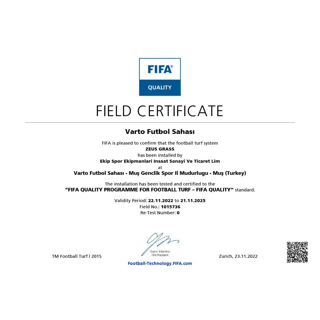 Fifa Certificate Pitch Ekip Grass